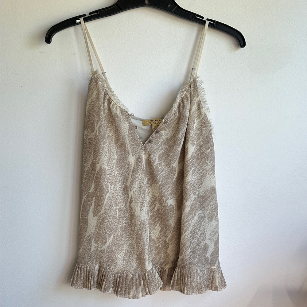 princess vera wang Taupe Printed Satin Camisole with Ruffle Hem